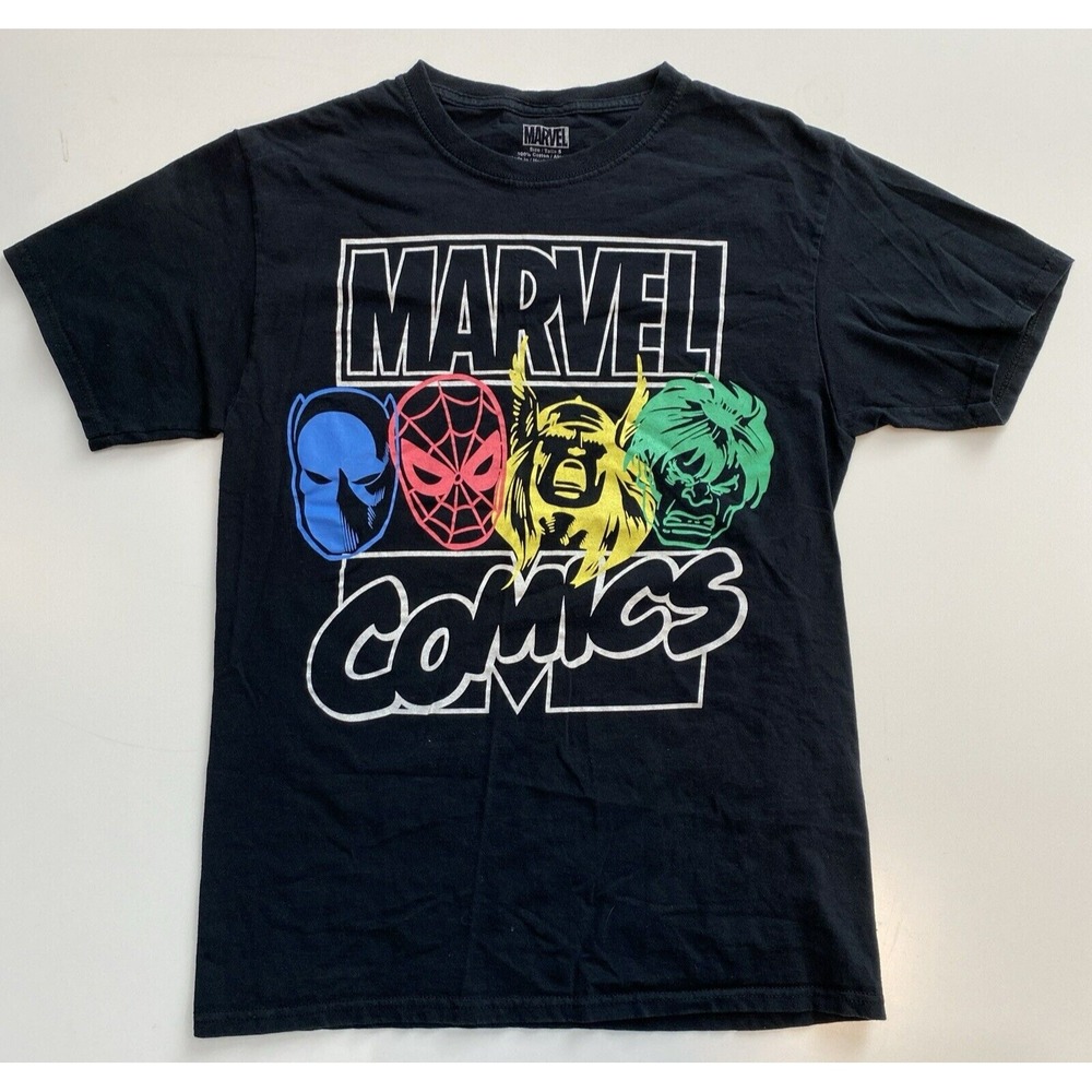 Marvel Comics Black T-Shirt - Black Panther Spider-Man Thor Hulk - Size Small
